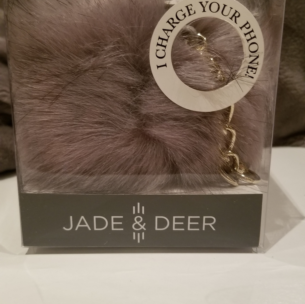 Jade & Deer faux from bag charm  pom charger Gray